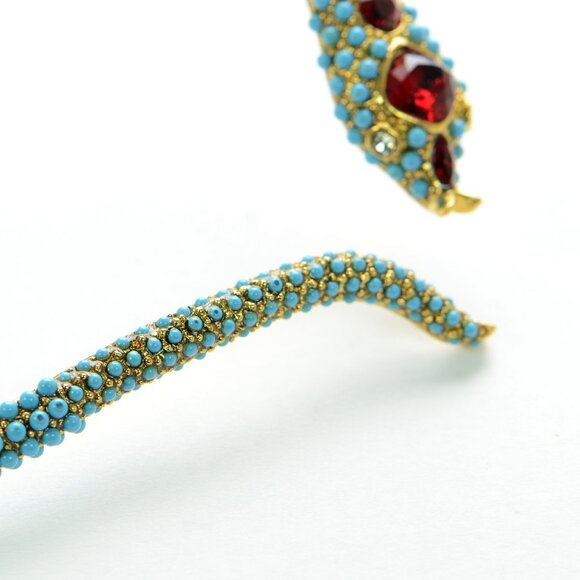 Vintage Kenneth Jay Lane KJL Crystal & Turquoise Snake Collar Necklace - Picture 6 of 9